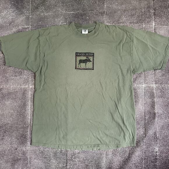 Men's Vintage 90's SDI Forest Green Grand Teton National Park T Shirt Tee Sz L - Picture 1 of 3